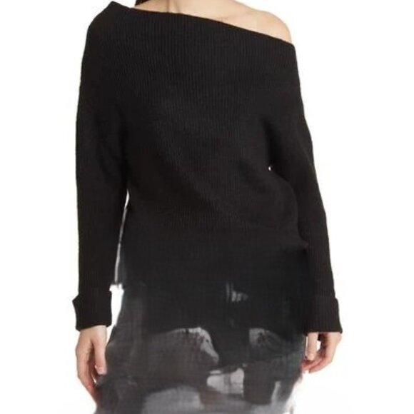 Treasure & Bond One-Shoulder Rib Sweater in black S / BP Long Cardigan Size S - Picture 10 of 10